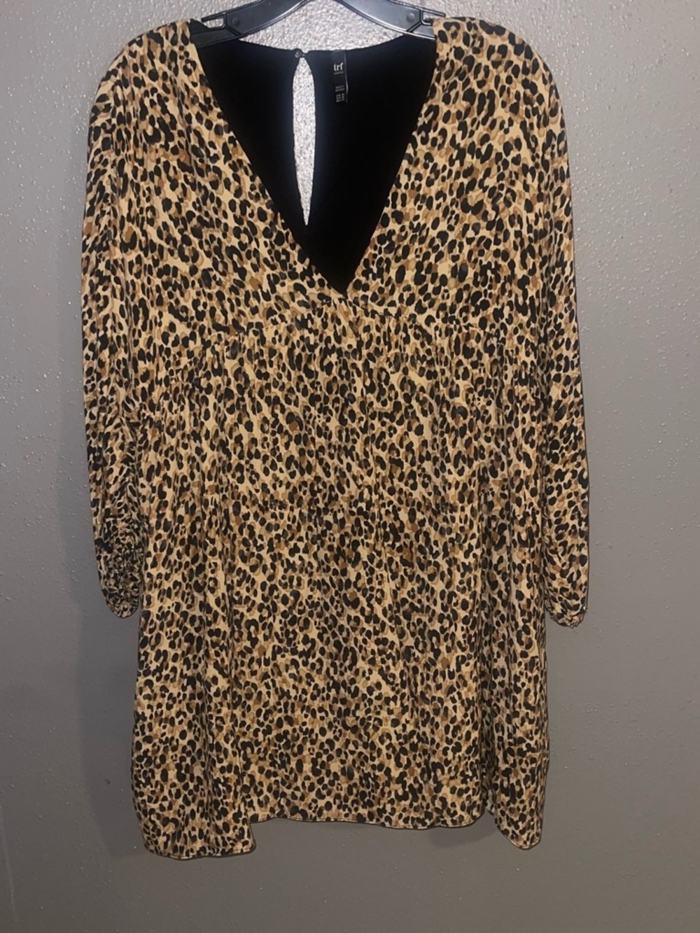 Zara Leopard Print V-Neck Tunic Top - Tan & Black
